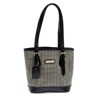 Pre-owned Ralph Lauren Black/white Canvas And Leather Houndstooth Tote