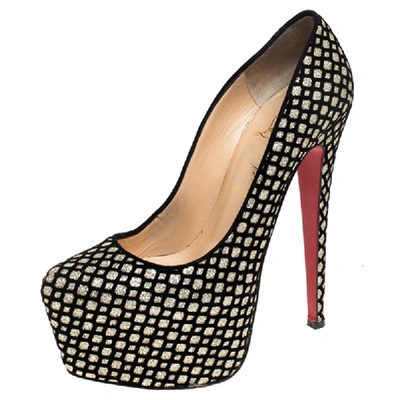 Pre-owned Christian Louboutin Black/gold Glitter Floque And Suede Daffodile  Platform Pumps Size 38.5