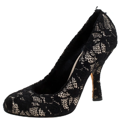 Pre-owned Dolce & Gabbana Black Lace Round Toe Pumps Size 38.5