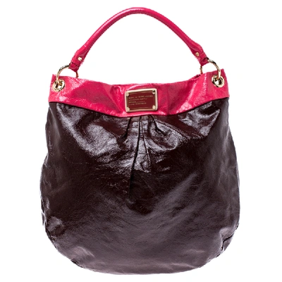 Pre-owned Marc By Marc Jacobs Brown/pink Patent Leather Classic Q Hillier Hobo