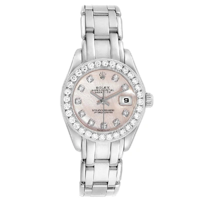 Pre-owned Rolex Rose Mop Diamonds And 18k White Gold Pearlmaster 80299 Women's Wristwatch 29 Mm In Pink
