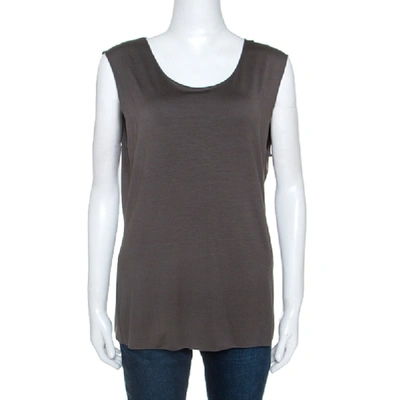 Pre-owned Armani Collezioni Grey Stretch Knit Sleeveless Top L