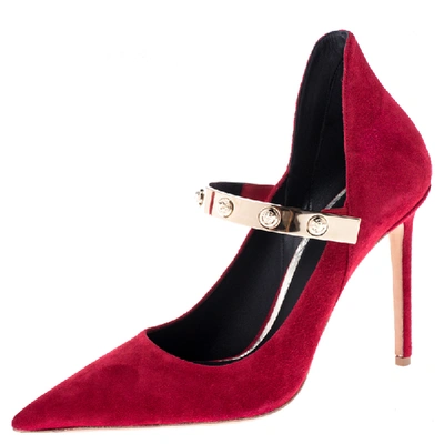 Pre-owned Versace Red Suede Medusa Strap Pointed Toe Pumps Size 40