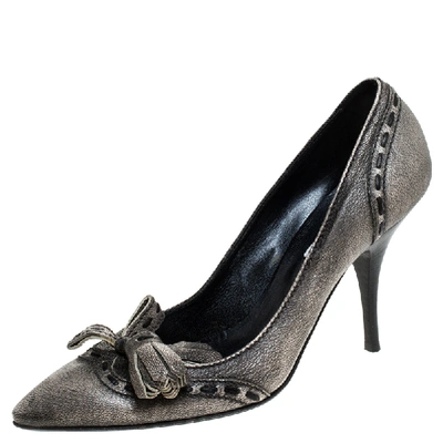 Pre-owned Sebastian Grey Leather Tassel Detail Pointed Toe Pumps Size 40