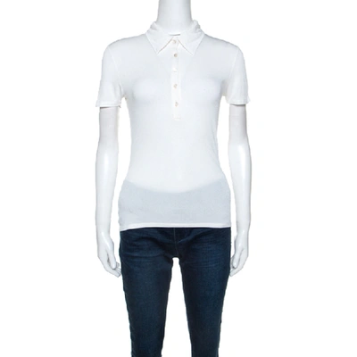 Pre-owned Max Mara White Jersey Collared T-shirt M