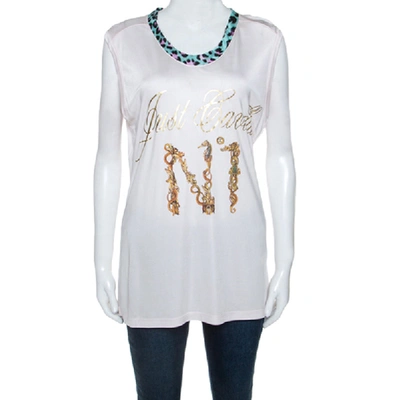 Pre-owned Just Cavalli Pale Pink Logo Print Jersey Oversized Sleeveless Top S