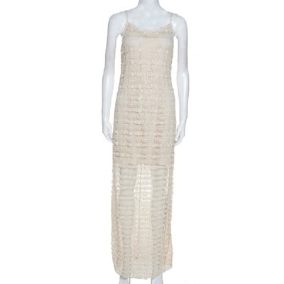 Pre-owned Alice And Olivia Cream Crochet Anora Maxi Dress M