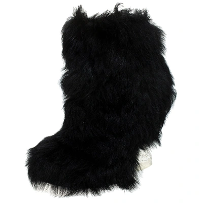 Pre-owned Fendi Black Fur Ankle Boots Size 38