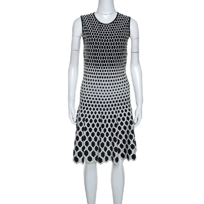 Pre-owned Alexander Mcqueen Monochrome Honeycomb Pattern Stretch Knit Dress L In Black