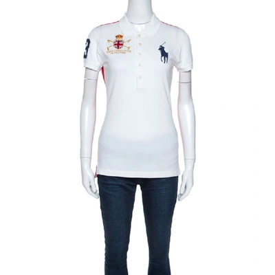 Pre-owned Ralph Lauren White Cotton Pique Logo Detail Skinny Polo T-shirt M