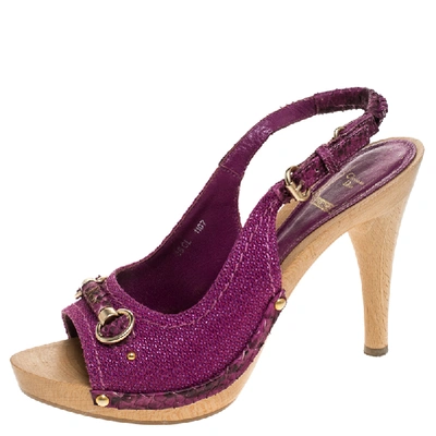 Pre-owned Dior Purple Canvas And Python Trim Slingback Sandals Size 38