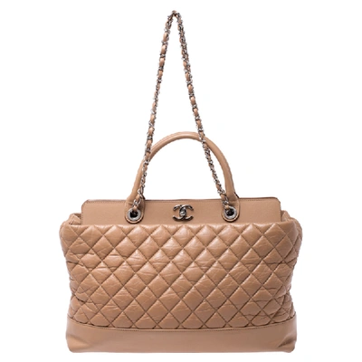 Pre-owned Chanel Beige Quilted Leather Cc Shopper Tote