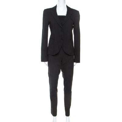 Pre-owned Emporio Armani Black Striped Wool Blend Tailored Suit L