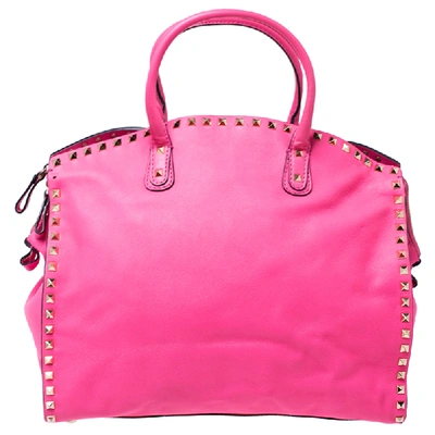 Pre-owned Valentino Garavani Pink Rockstud Leather Satchel