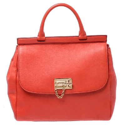 Pre-owned Dolce & Gabbana Orange Leather Miss Monica Top Handle Bag