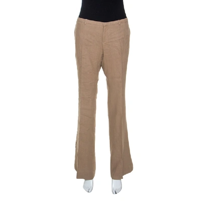 Pre-owned Gucci Beige Linen Flared Trousers M