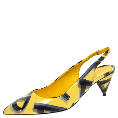 Pre-owned Burberry Yellow/black Leather Morson Slingback Sandals Size 38.5