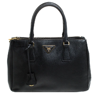 Pre-owned Prada Black Saffiano Lux Leather Small Double Zip Tote