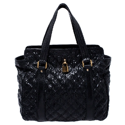 Pre-owned Marc Jacobs Black Quilted Snakeskin Embossed Coated Canvas Tote