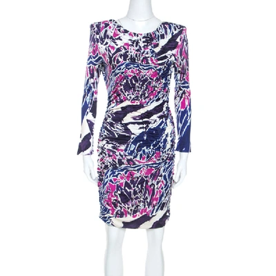 Pre-owned Emilio Pucci Multicolor Abstract Print Silk Jersey Ruched Detail Dress M