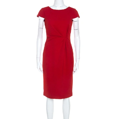 Pre-owned Paule Ka Red Crepe Draped Waist Detail Midi Dress S