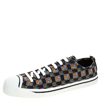 Pre-owned Burberry Blue/brown Printed Canvas Kingly Low Top Sneakers Size 46