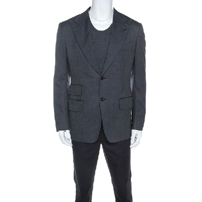 Pre-owned Tom Ford Grey Wool And Silk Blend Regular Fit Blazer L