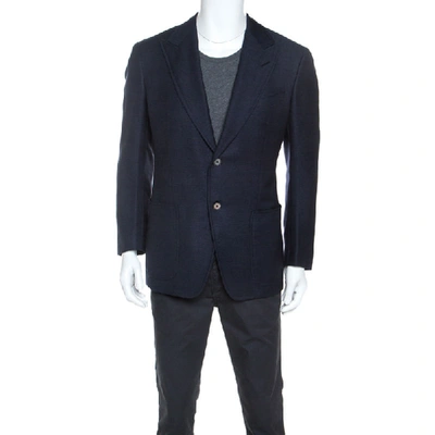 Pre-owned Tom Ford Navy Blue Wool And Silk Blend Blazer L