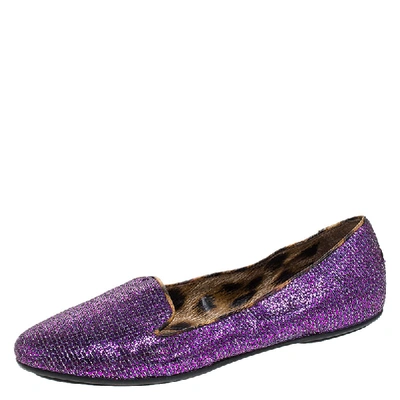 Pre-owned Roberto Cavalli Glitter Fabric Slip On Loafers Size 36 In Purple