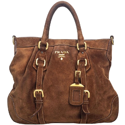 Pre-owned Prada Brown Suede Satchel ModeSens
