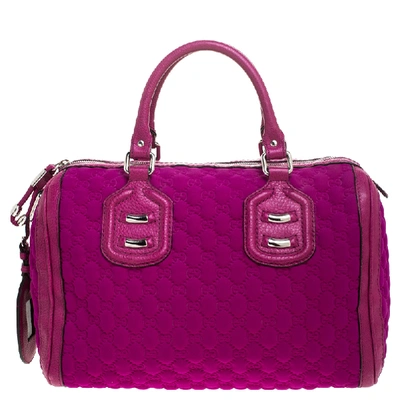 Pre-owned Gucci Magenta Gg Neoprene Techno Tag Bowler Bag In Pink