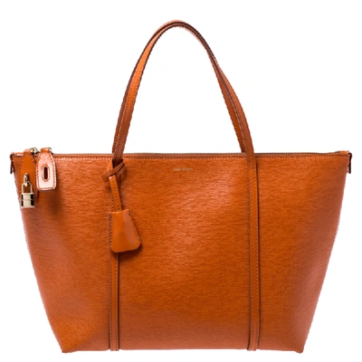 Pre-owned Dolce & Gabbana Orange Leather Escape Shopper Tote