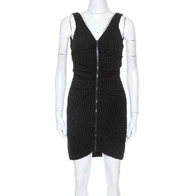 Pre-owned Chanel Black Geometric Patterned Ruched Detail Mini Dress L