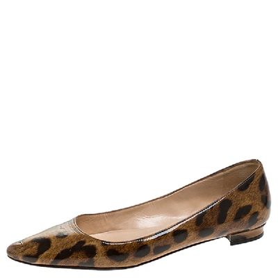Pre-owned Manolo Blahnik Leopard Patent Leather Titto Ballet Flats Size 35 In Multicolor