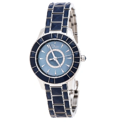 Pre-owned Dior Blue Mother Of Pearl Stainless Steel Christal Cd143117 Women's Wristwatch 33mm
