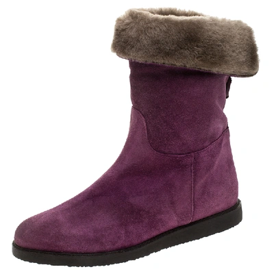 Pre-owned Ferragamo Purple Suede And Shearling 'my Ease' Boots Size 37