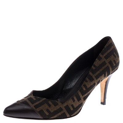 Pre-owned Fendi Brown/tobacco Zucca Canvas And Leather Pointed Toe Pumps Size 41