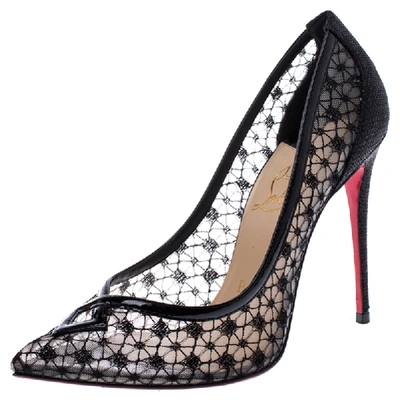 Pre-owned Christian Louboutin Black Lace Pointed Toe Pumps Size 36