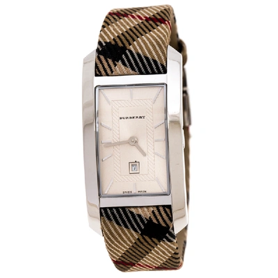 Pre-owned Burberry Silver White Stainless Steel Heritage Bu1050 Women's Wristwatch 25 Mm In Beige