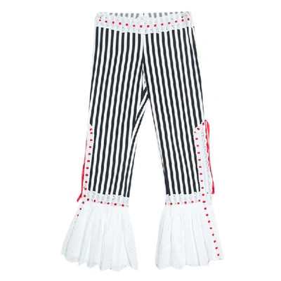 Pre-owned Moschino Black & White Striped Cotton Lace Detail Ruffled Capri Pants M