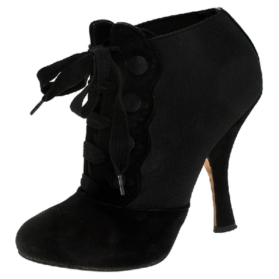 Pre-owned Dolce & Gabbana Dolce & Gabanna Black Velvet And Elastic Band Lace Up Booties Size 37