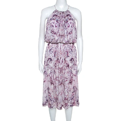 Pre-owned Alexander Mcqueen Lavender Marble Printed Ruched Halter Neck Dress S In Purple
