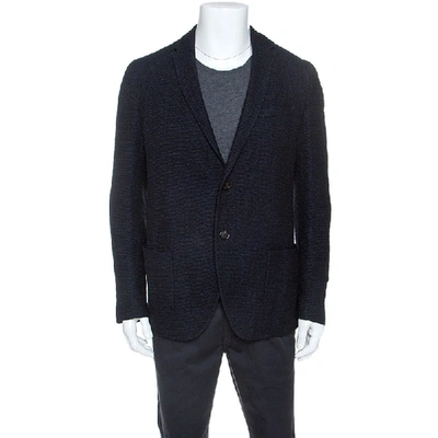 Pre-owned Fendi Navy Blue Wool Blend Unstructured Knitted Blazer Xl