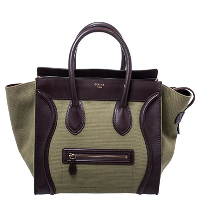Pre-owned Celine Burgundy/green Canvas And Leather Mini Luggage Tote