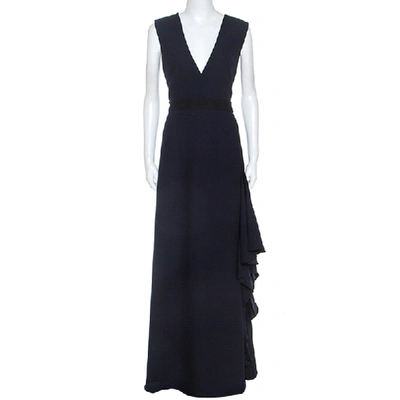 Pre-owned Monique Lhuillier Midnight Blue Crepe Sleeveless Dress L