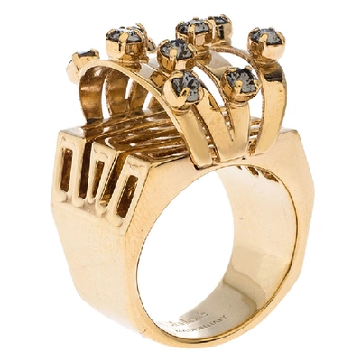 Pre-owned Chloé Crystal Embellished Gold Tone Cocktail Ring Size 56