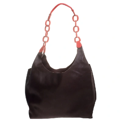 Pre-owned Burberry Bordeaux Leather Hobo Bag In Burgundy