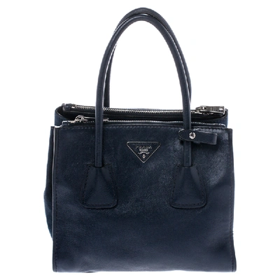 Pre-owned Prada Navy Blue Leather And Suede Twin Pocket Double Handle Tote