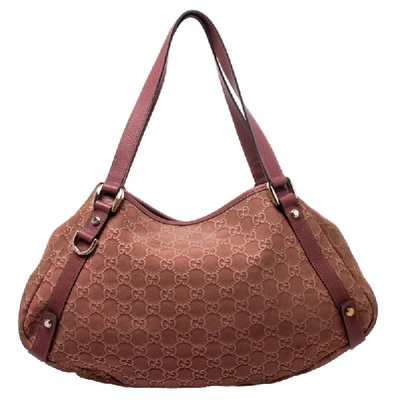 Pre-owned Gucci Ssima Nubuck And Leather Abbey Hobo In Orange