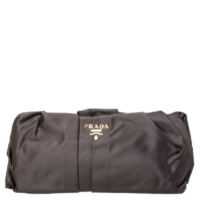 Pre-owned Prada Taupe Satin Pleated Raso Clutch In Grey